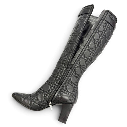 Dior Cannage Side Zip Leather Long Boots Black Silver — view 7