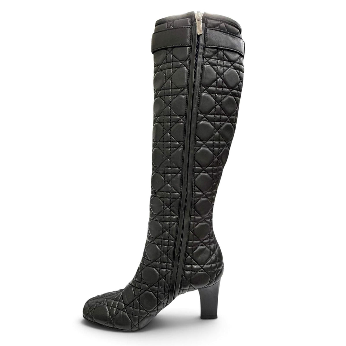 Dior Cannage Side Zip Leather Long Boots Black Silver — view 5