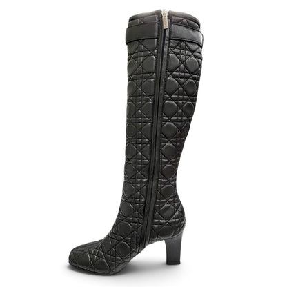 Dior Cannage Side Zip Leather Long Boots Black Silver — view 5