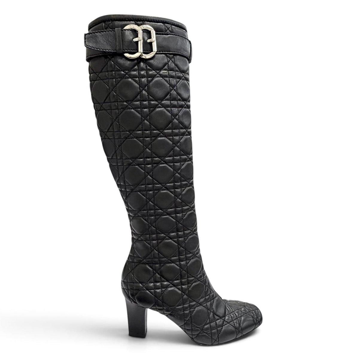 Dior Cannage Side Zip Leather Long Boots Black Silver — view 6