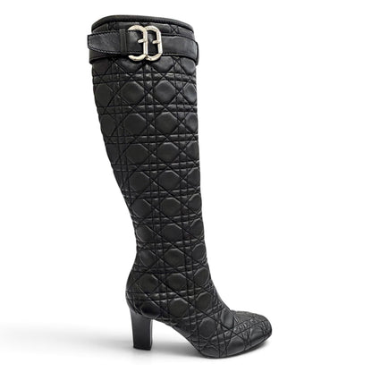 Dior Cannage Side Zip Leather Long Boots Black Silver — view 6