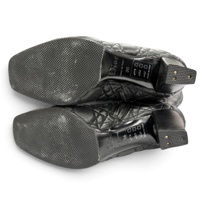 Dior Cannage Side Zip Leather Long Boots Black Silver — view 4