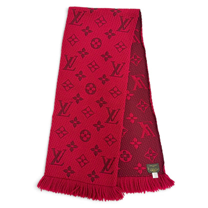 Louis Vuitton Logomania Scarf Wool Silk Ruby Monogram Fringe Red — view 4