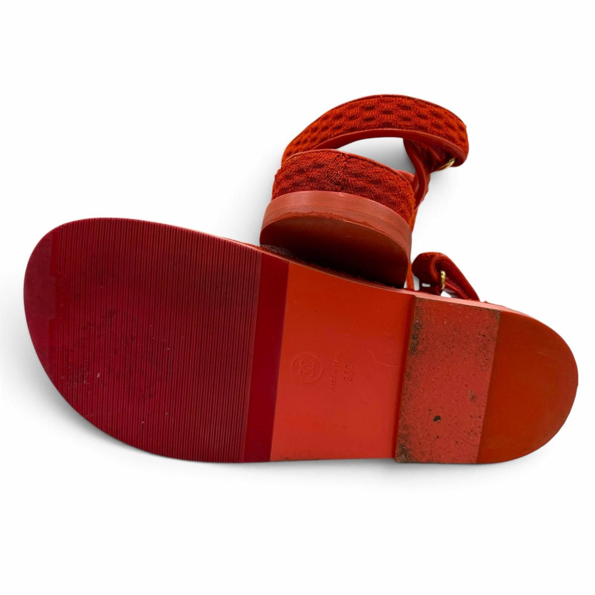 Chanel 22S Leather CC Logo Velcro Sandals Red Navy Green — view 5