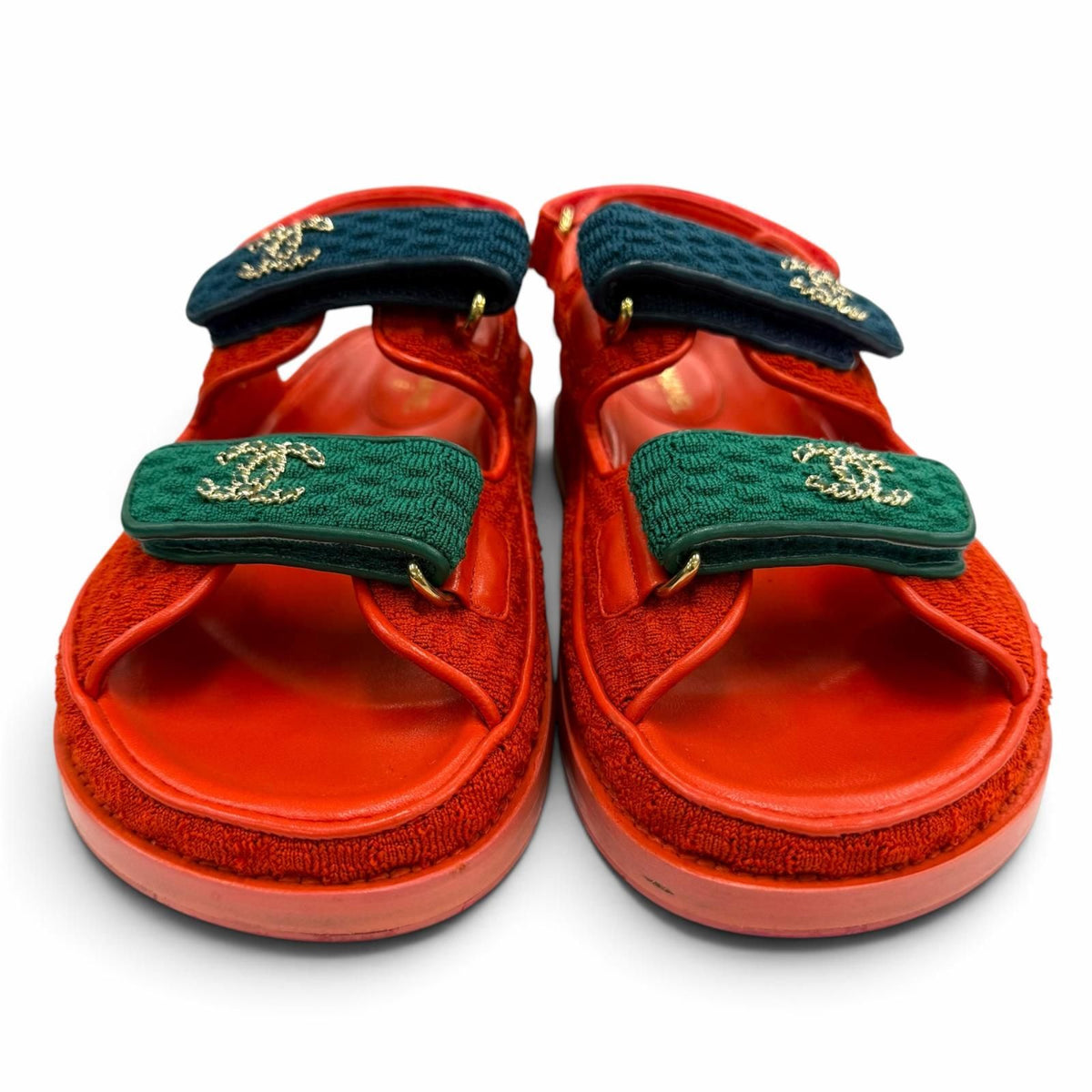Chanel 22S Leather CC Logo Velcro Sandals Red Navy Green — view 3