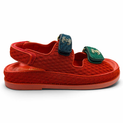 Chanel 22S Leather CC Logo Velcro Sandals Red Navy Green — view 7