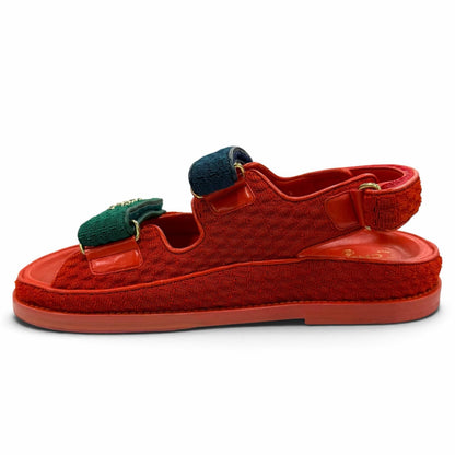 Chanel 22S Leather CC Logo Velcro Sandals Red Navy Green — view 6