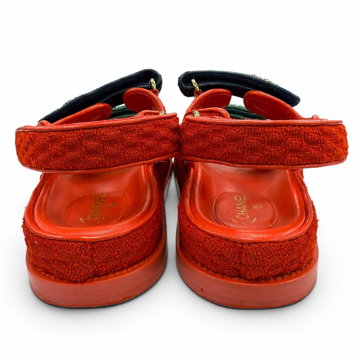 Chanel 22S Leather CC Logo Velcro Sandals Red Navy Green — view 4