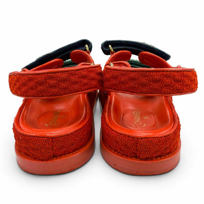 Chanel 22S Leather CC Logo Velcro Sandals Red Navy Green — view 4
