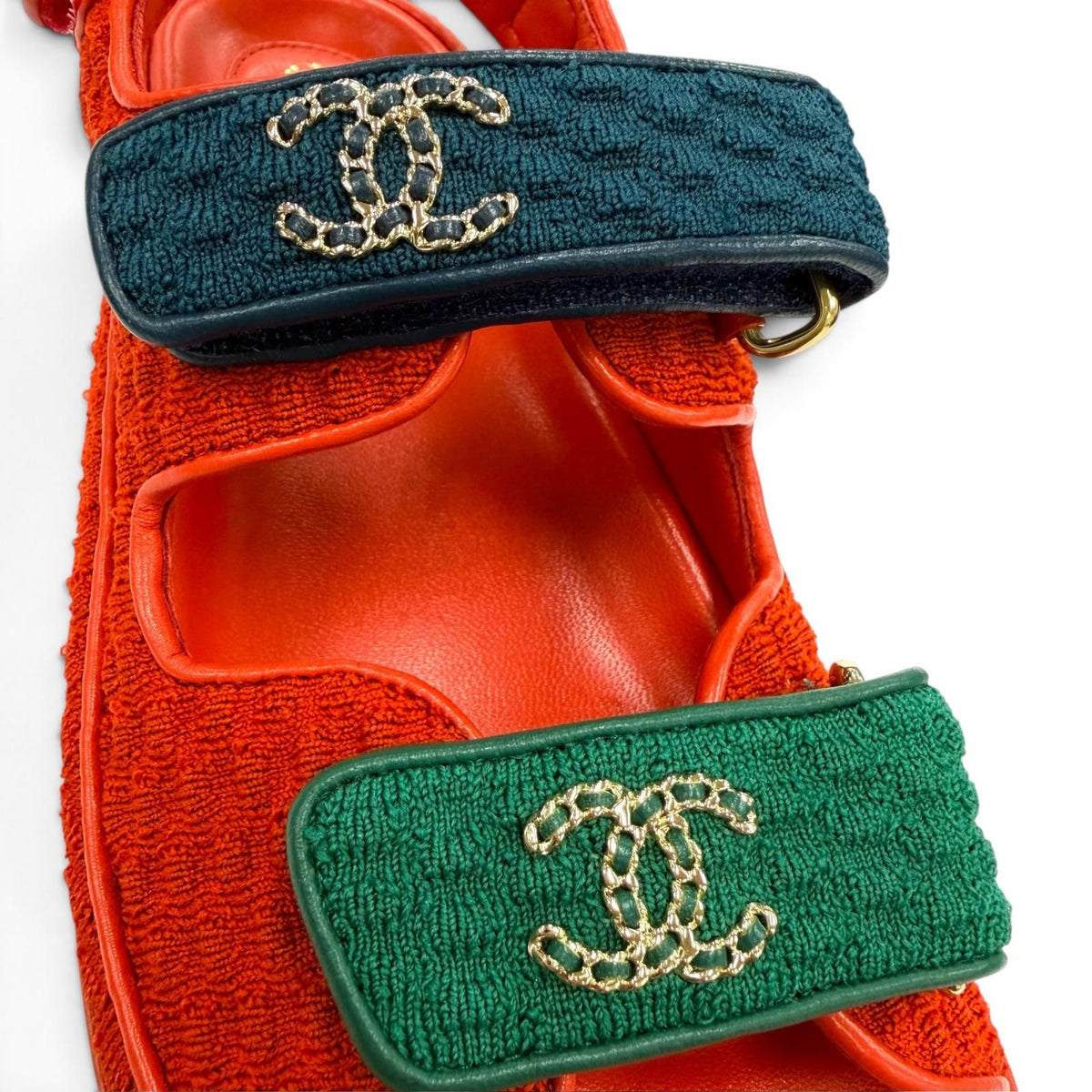 Chanel 22S Leather CC Logo Velcro Sandals Red Navy Green — view 8