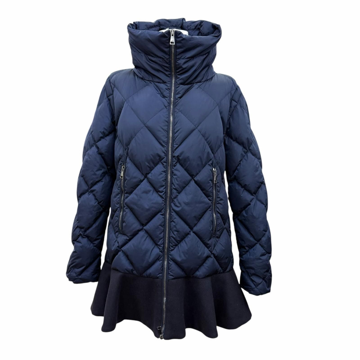 Moncler Vouglans Flare Hem Paneled Design Zip UP Down Coat Navy