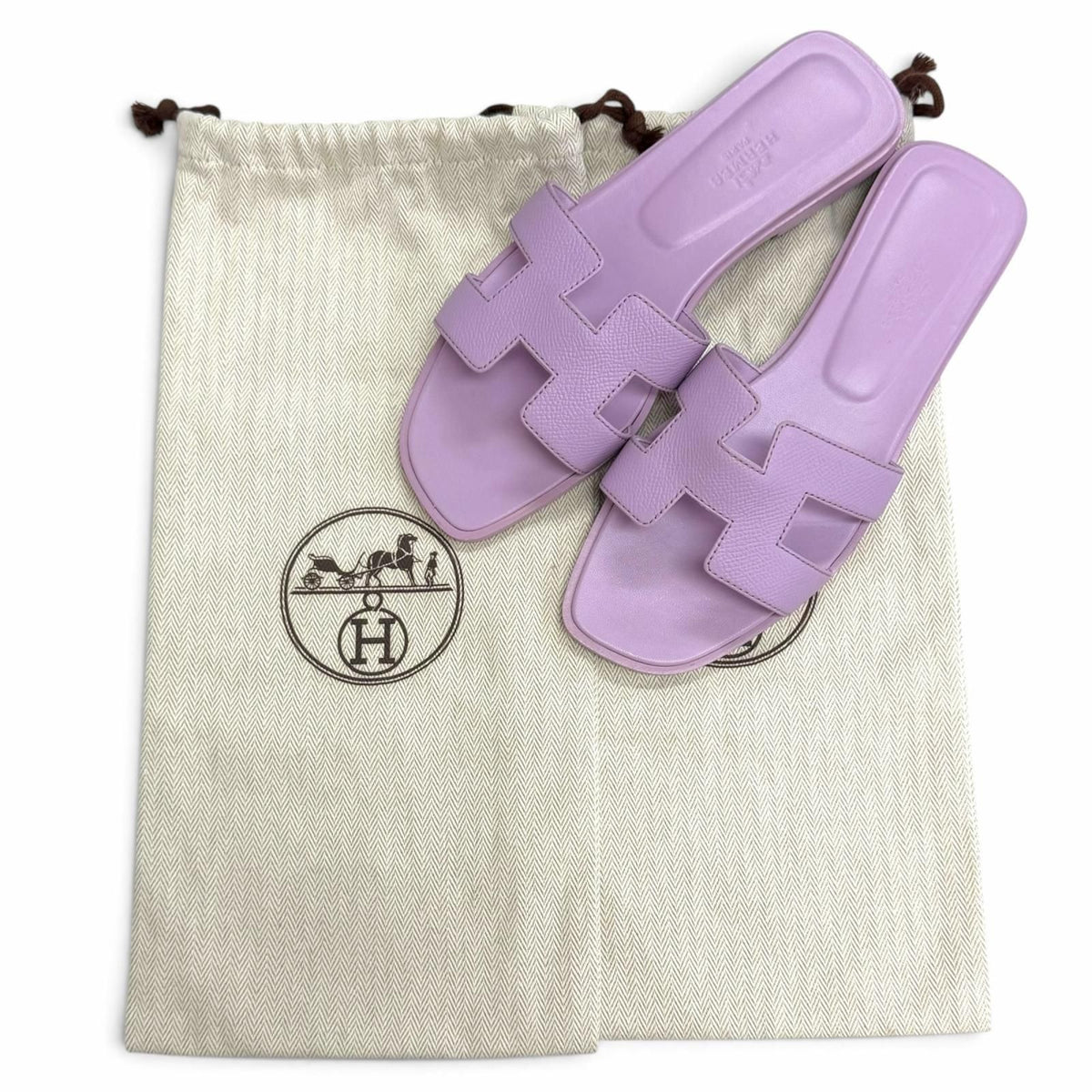 Hermes Oran Leather H Motif Flat Sandals Light Purple — view 2