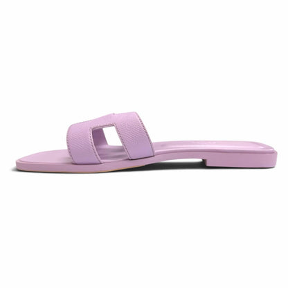 Hermes Oran Leather H Motif Flat Sandals Light Purple — view 6