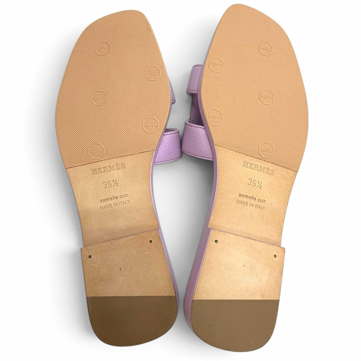 Hermes Oran Leather H Motif Flat Sandals Light Purple — view 5