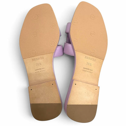 Hermes Oran Leather H Motif Flat Sandals Light Purple — view 5