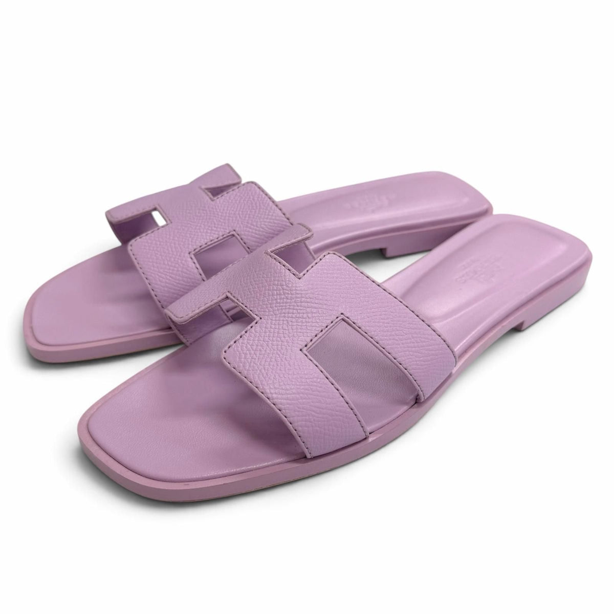 Hermes Oran Leather H Motif Flat Sandals Light Purple