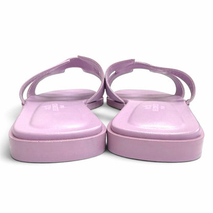Hermes Oran Leather H Motif Flat Sandals Light Purple — view 4