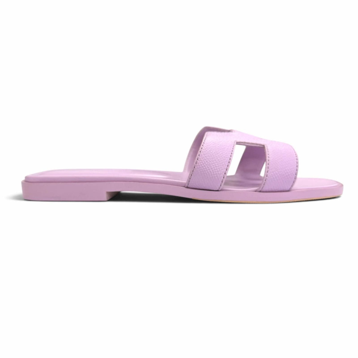 Hermes Oran Leather H Motif Flat Sandals Light Purple — view 7