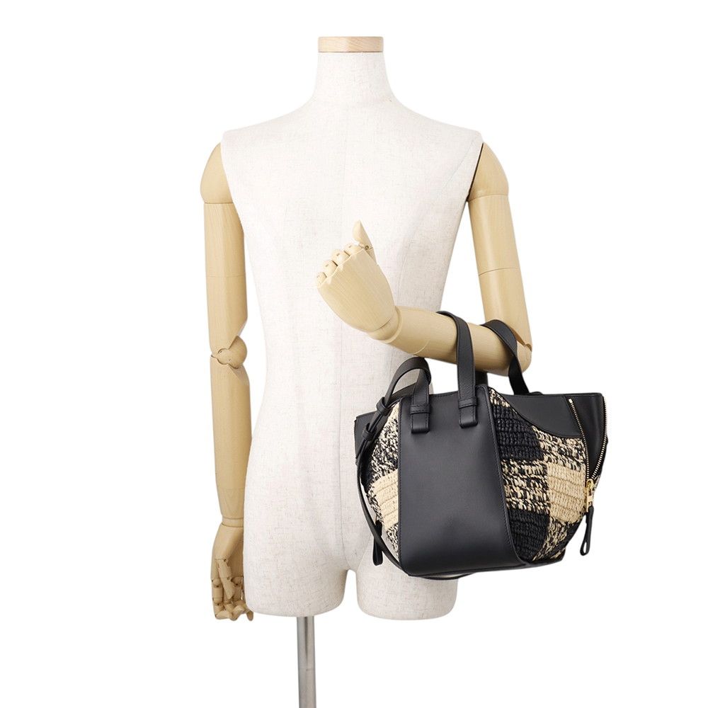 Loewe Handbag Hammock Compact Leather Raffia 2-Way Shoulder Black — view 4