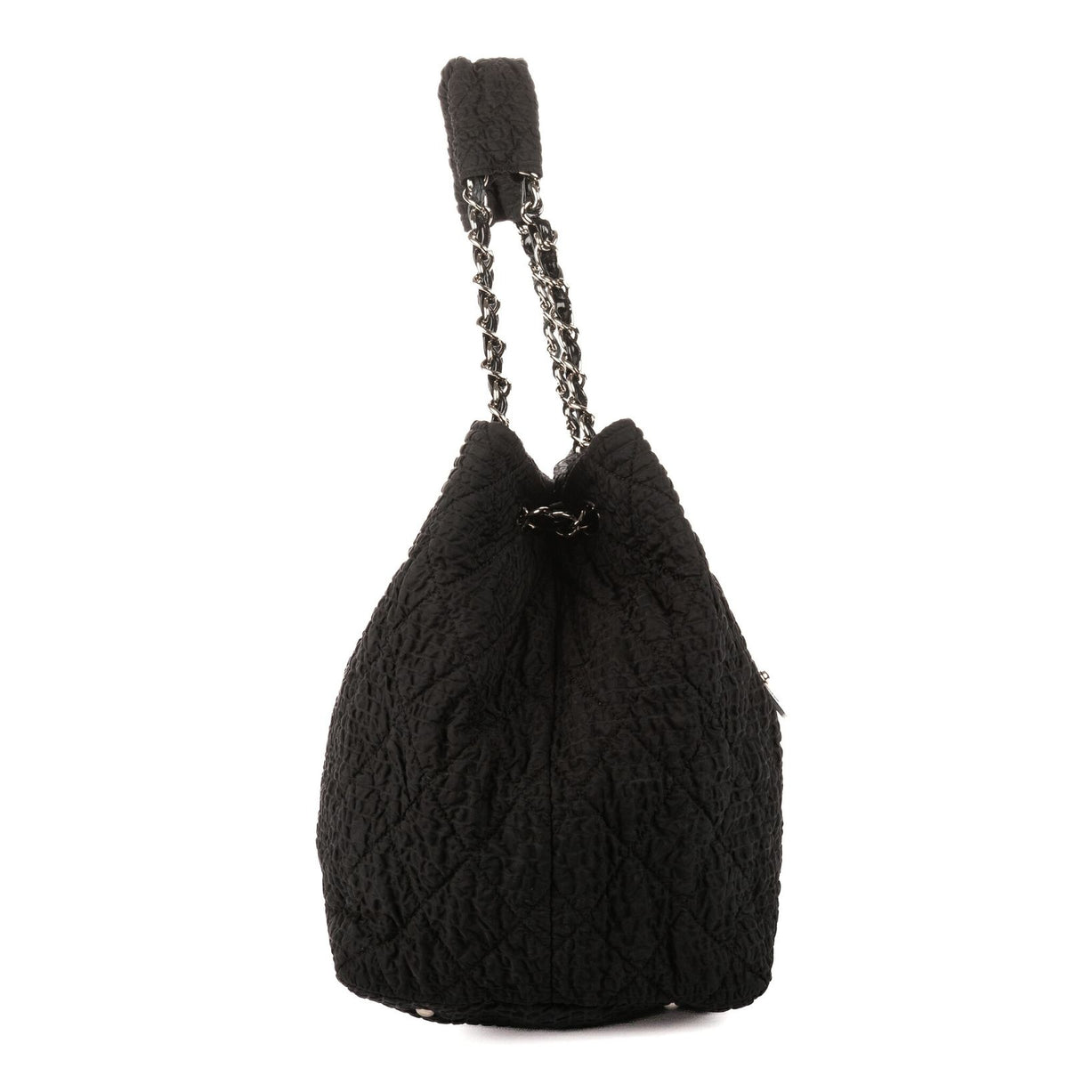 Chanel CC Logo Tote Bag Black Quilted Crinkled Nylon — view 4