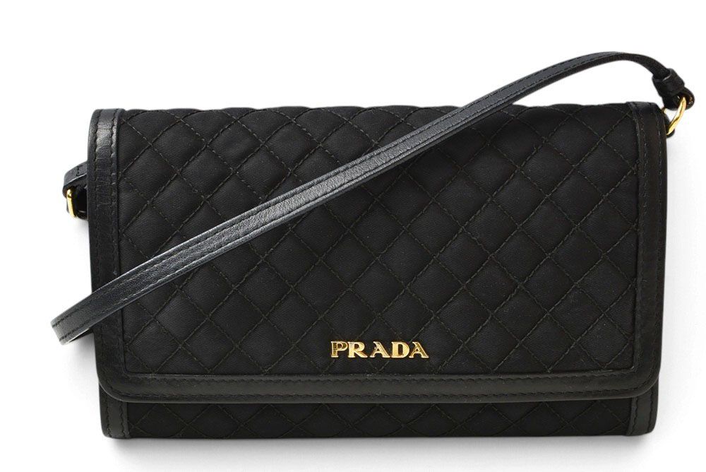 Prada Shoulder Bag Multi Wallet Bifold Black Leather