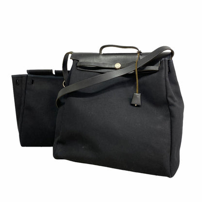 Hermes Handbag Herbag MM Toile Officier Black Silver 2-Way Bag