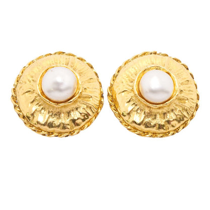 Chanel Earrings Vintage Gold Plated Faux Pearl
