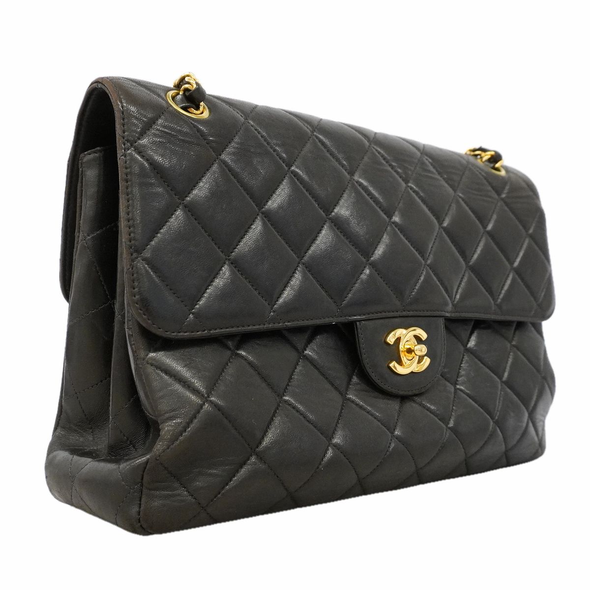 Chanel Shoulder Bag Quilted Face Lambskin Black Gold — view 2