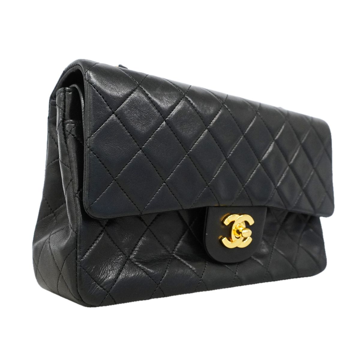 Chanel Shoulder Bag Quilted Lambskin Black Gold — view 2