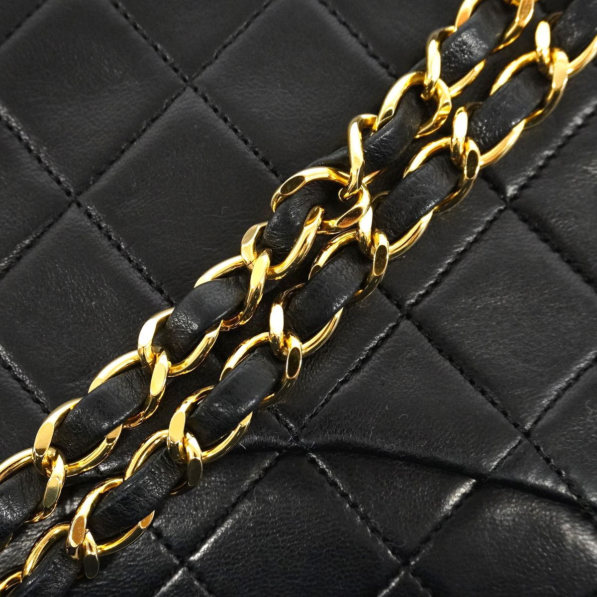 Chanel Shoulder Bag Quilted Lambskin Black Gold — view 7