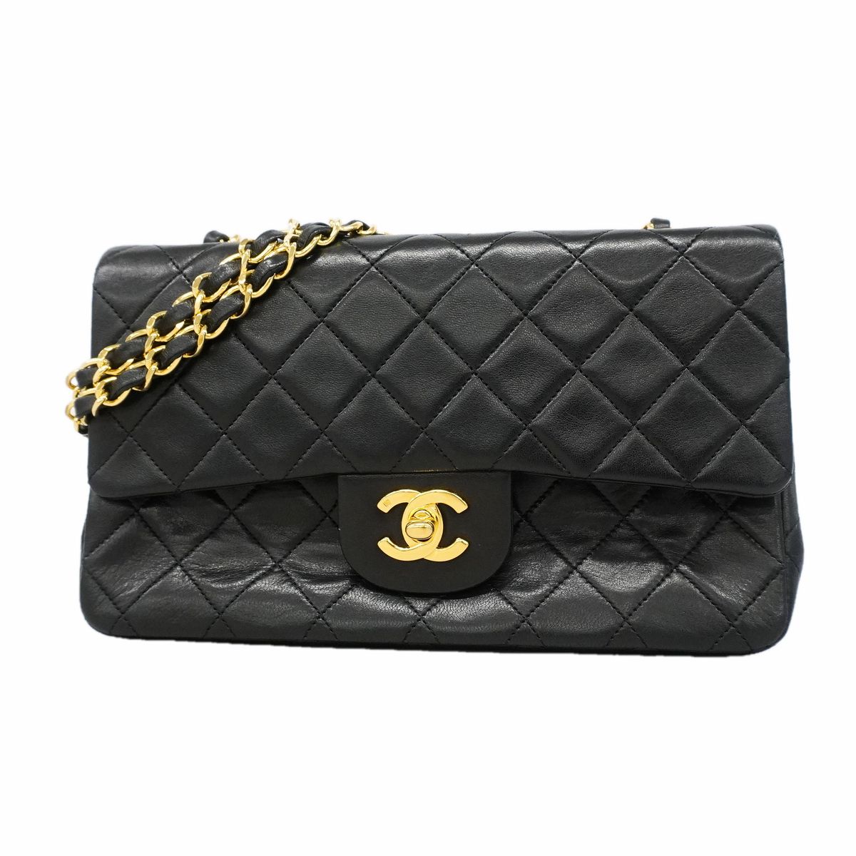 Chanel Shoulder Bag Quilted Lambskin Black Gold