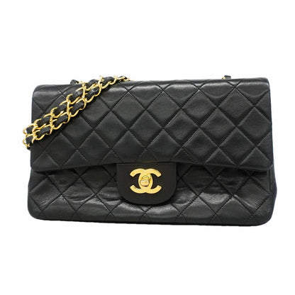 Chanel Shoulder Bag Quilted Lambskin Black Gold