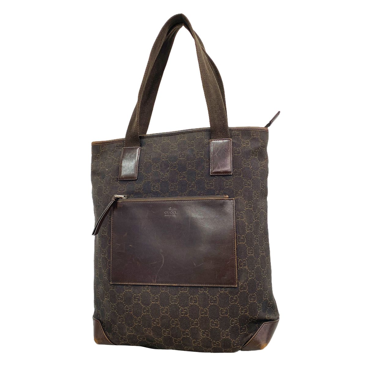 Gucci Tote Bag Denim Brown Silver