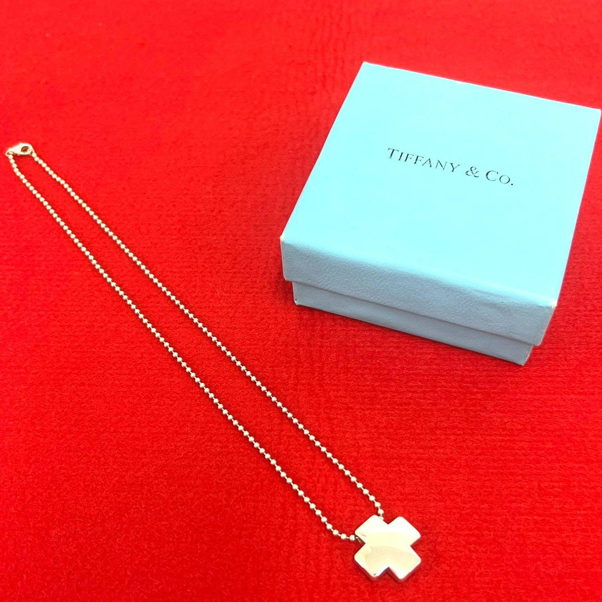 Tiffany & Co Vintage Roman Cross Ball Chain Necklace 925 Sterling Silver
