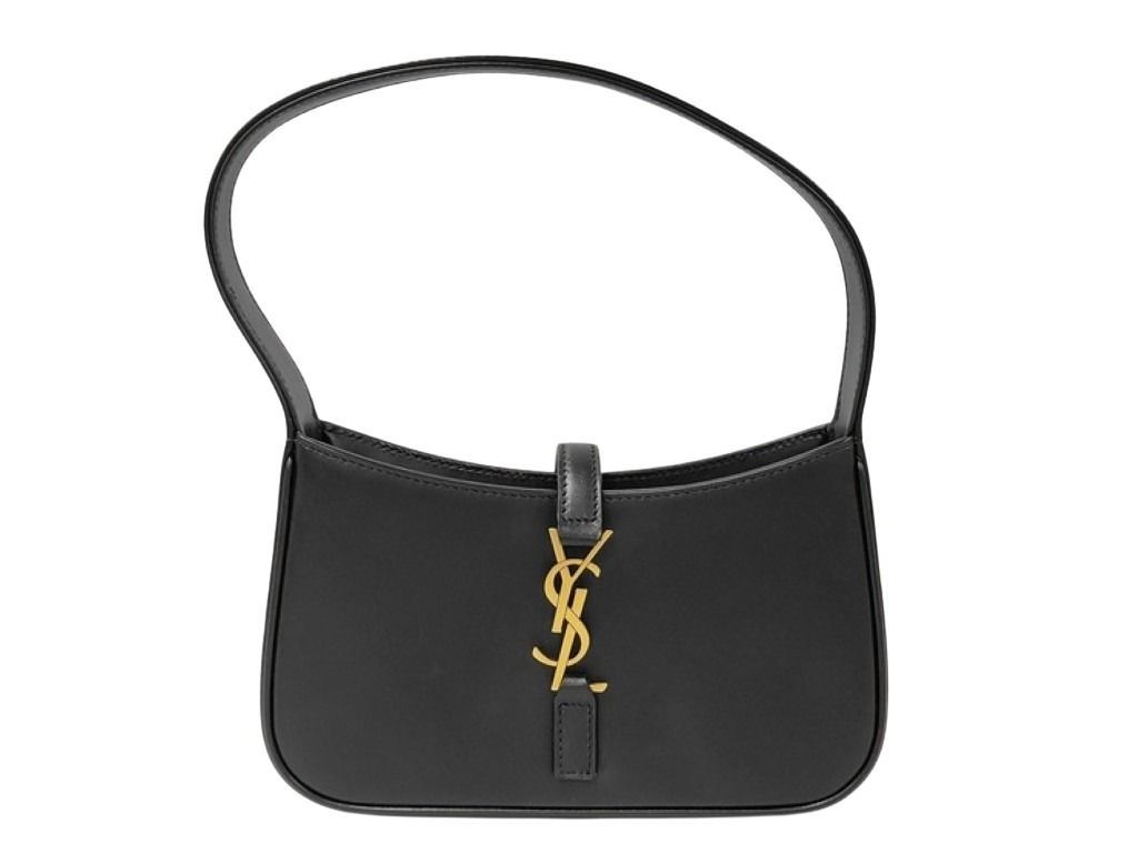 Saint Laurent Handbag Mini Hobo Black Leather YSL Gold