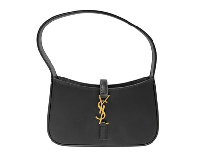 Saint Laurent Handbag Mini Hobo Black Leather YSL Gold
