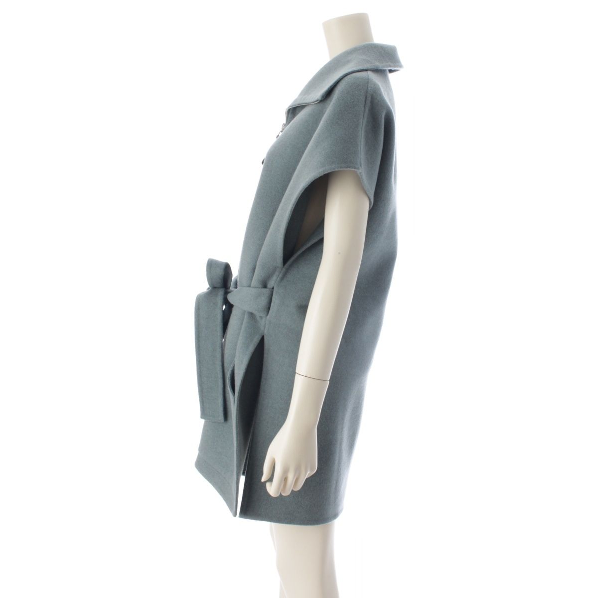 Hermes Cashmere Long Gilet with Belt Zip Up Coat Blue Green Vest 38 — view 3