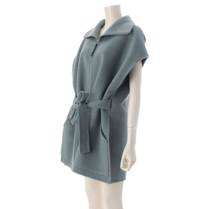 Hermes Cashmere Long Gilet with Belt Zip Up Coat Blue Green Vest 38 — view 2
