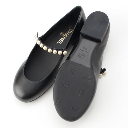 Chanel 40C Mary Jane Goatskin CC Logo Pumps Pearl Shoes Black 40C — view 5