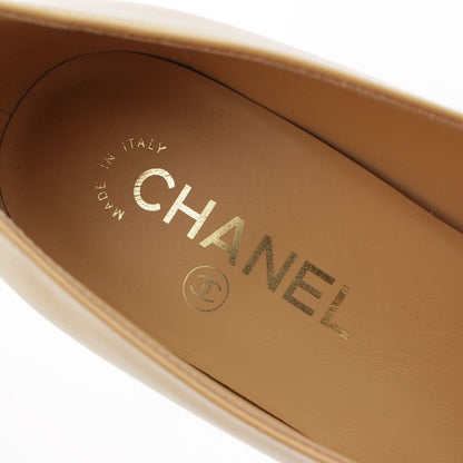 Chanel Leather Fabric CC Logo Heels Pumps Shoes Beige Black — view 7