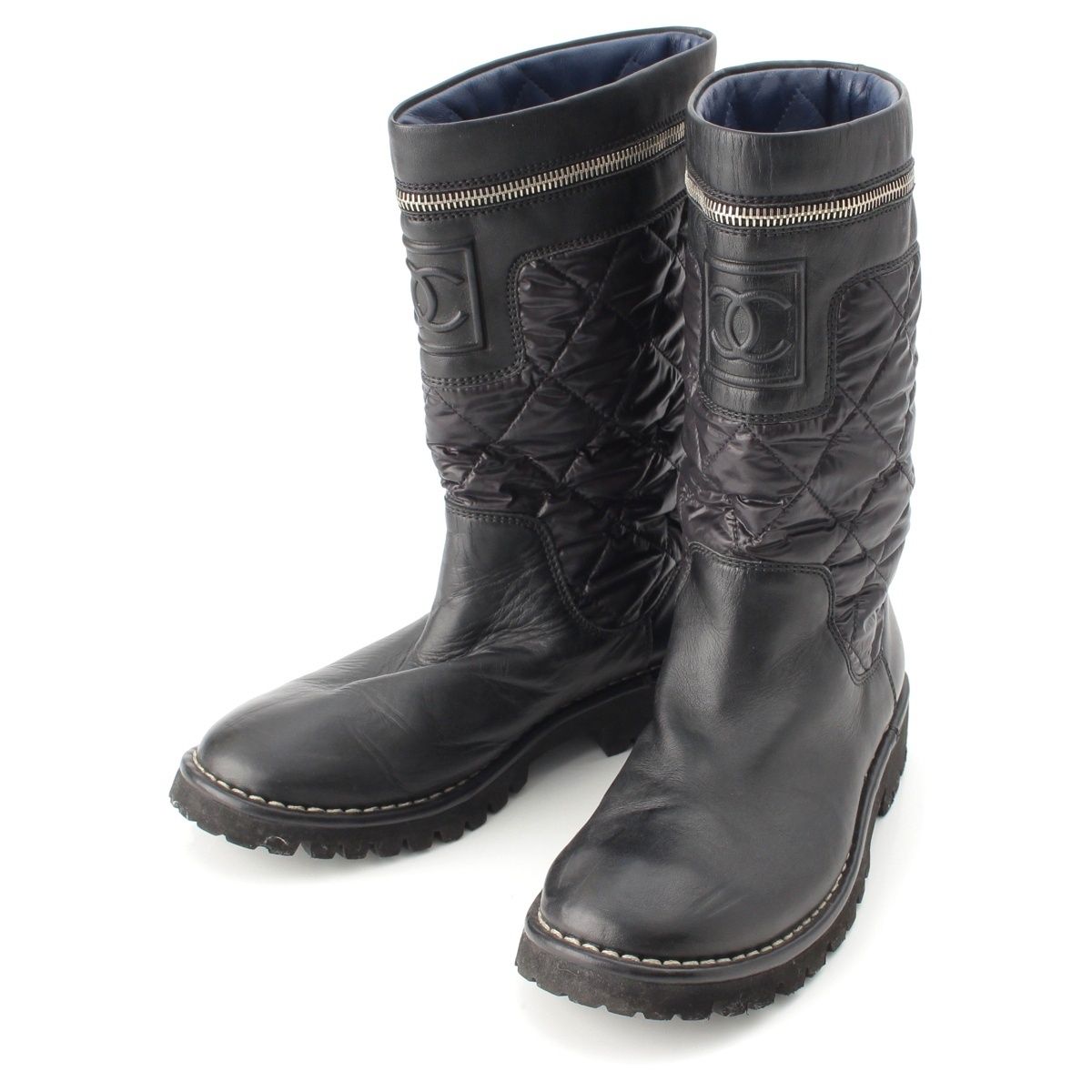 Chanel Coco Cocoon Leather Engineer Boots Shoes Black