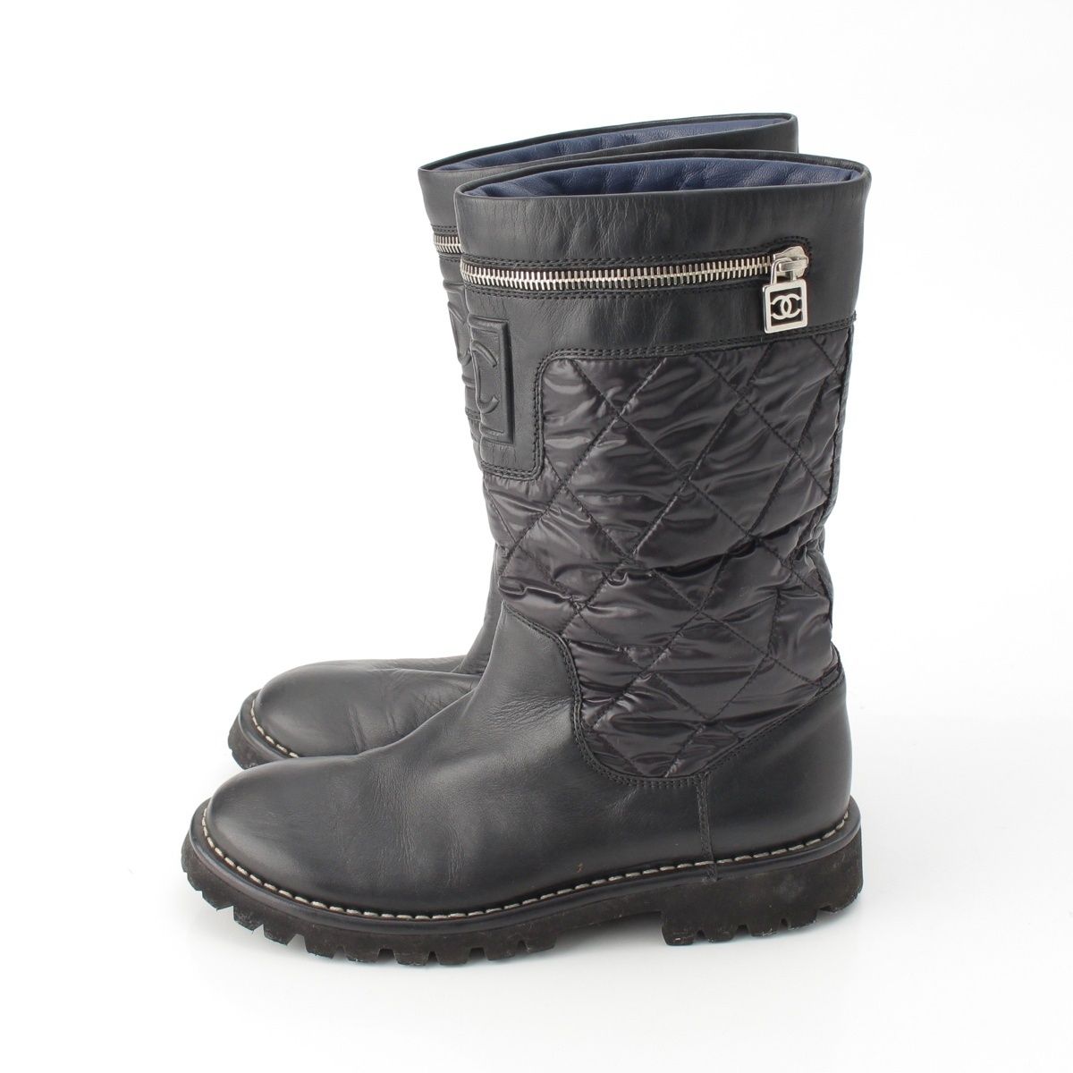Chanel Coco Cocoon Leather Engineer Boots Shoes Black — view 3