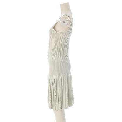 Chanel Cotton Knit CC Logo Pearl Sleeveless Dress Light Blue 36 — view 3