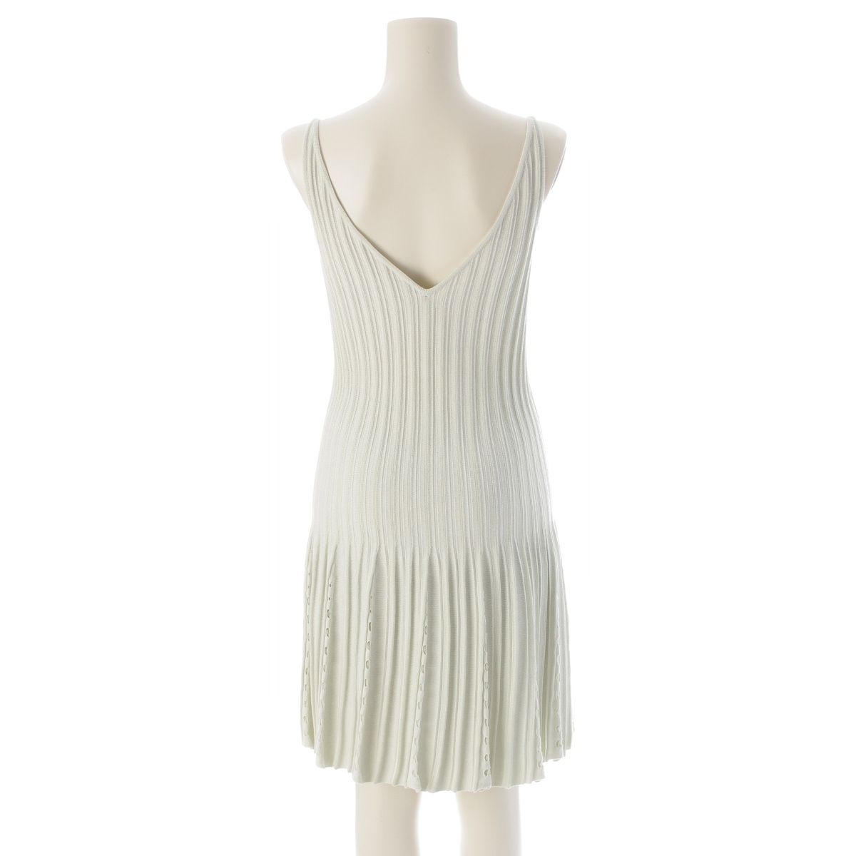 Chanel Cotton Knit CC Logo Pearl Sleeveless Dress Light Blue 36 — view 4