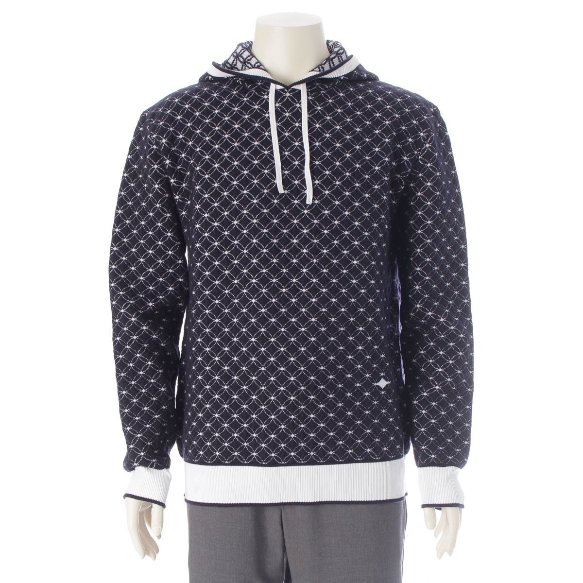 Louis Vuitton Wool 3D Monogram Flower Jacquard Hoodie Navy White