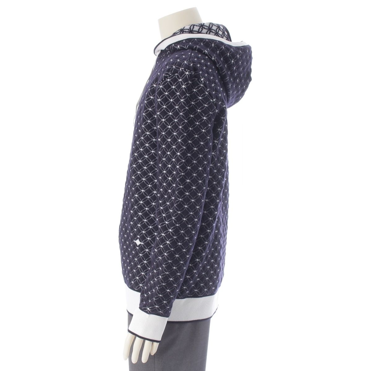 Louis Vuitton Wool 3D Monogram Flower Jacquard Hoodie Navy White — view 3