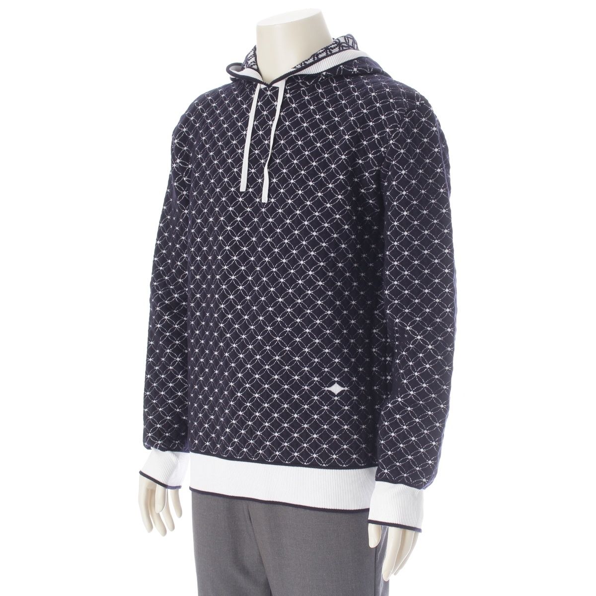 Louis Vuitton Wool 3D Monogram Flower Jacquard Hoodie Navy White — view 2