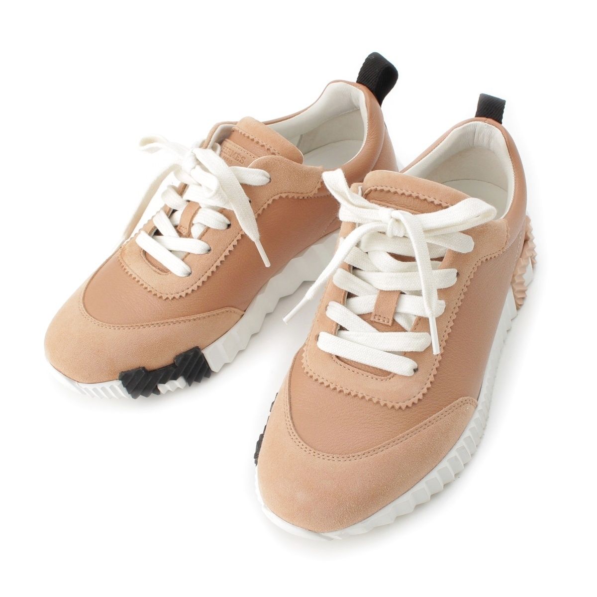 Hermes Leather Suede Bouncing H Logo Sole Low Top Sneakers Beige Pe Roulis No