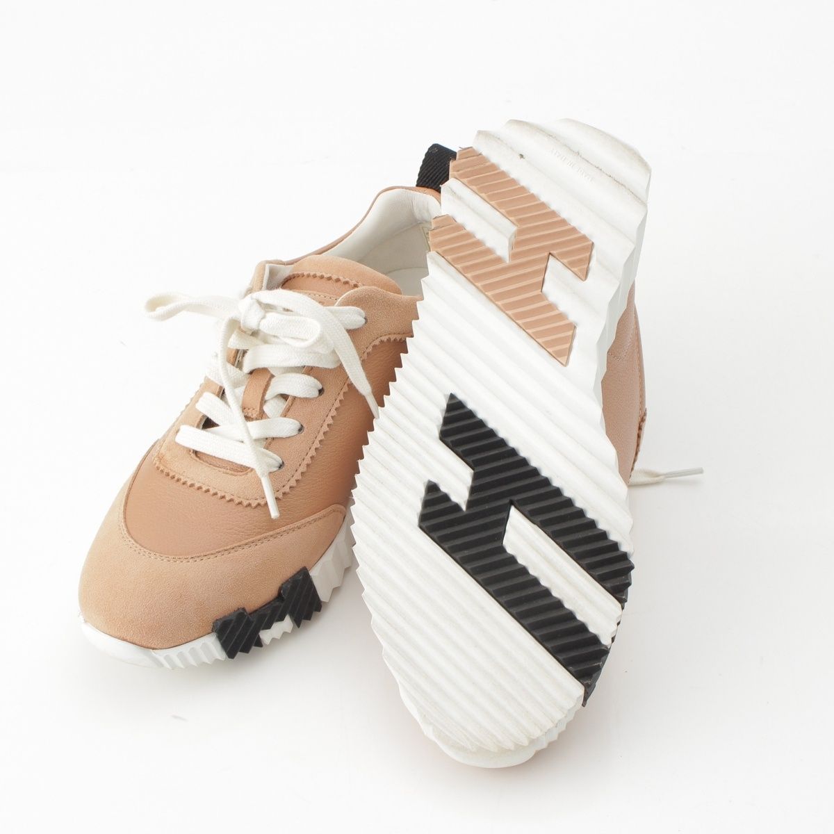 Hermes Leather Suede Bouncing H Logo Sole Low Top Sneakers Beige Pe Roulis No — view 5