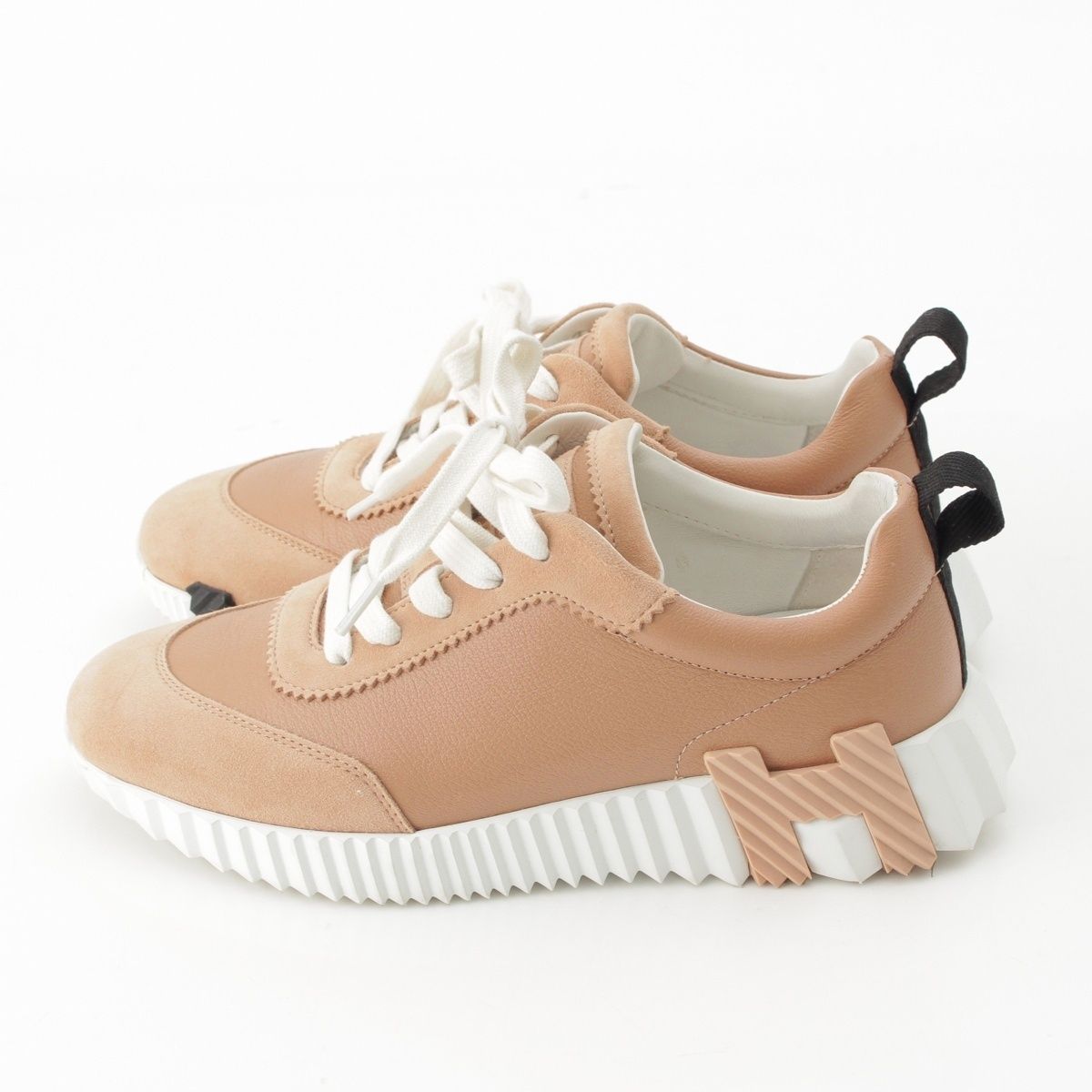 Hermes Leather Suede Bouncing H Logo Sole Low Top Sneakers Beige Pe Roulis No — view 3